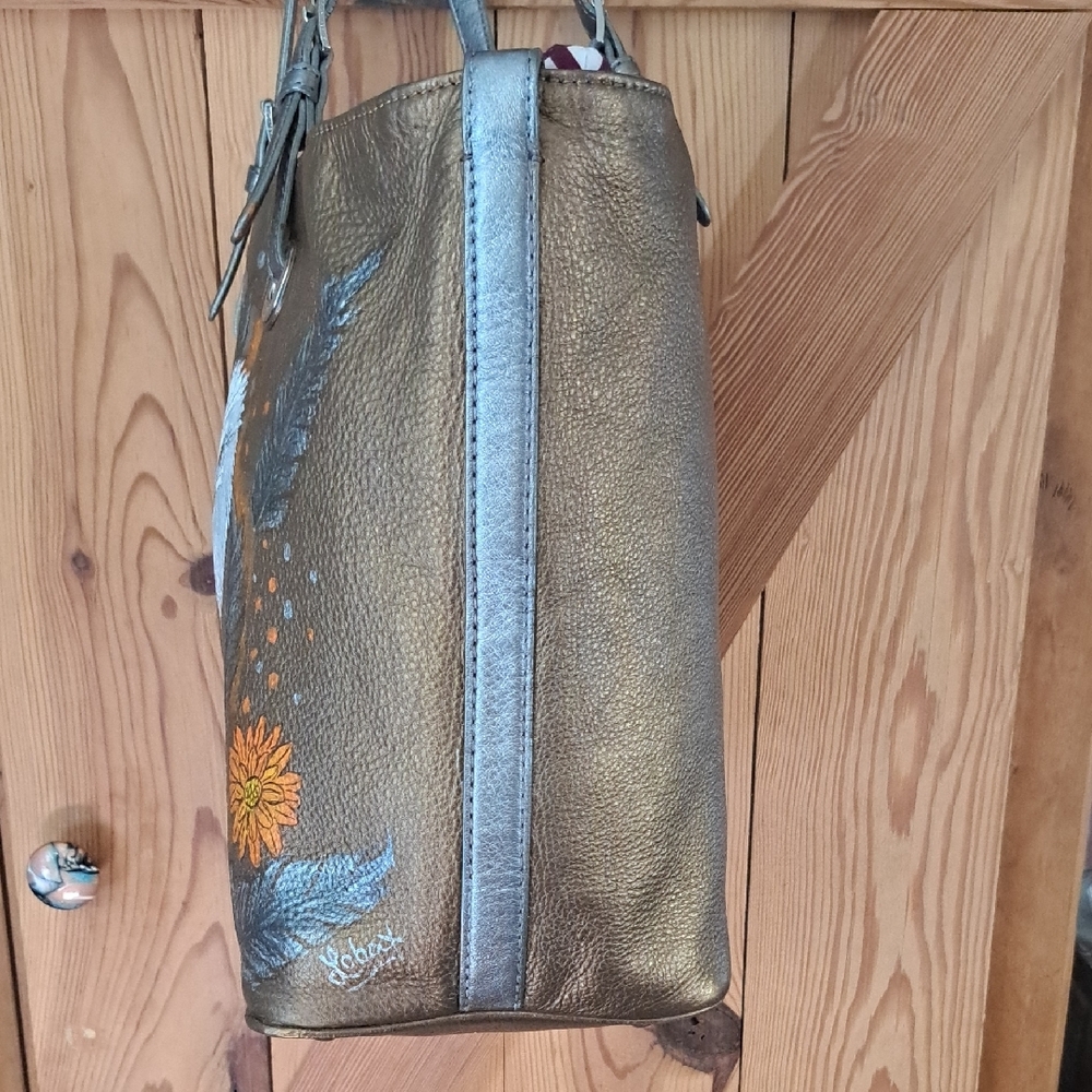 Hand Painted Women's Tote Bag Satchel Eagle & Floral Artwork Purse Shoulder Bag - Picture 8 of 16